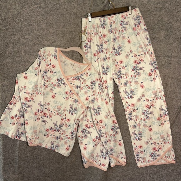 Garnet Hill Other - Garnet Hill Asian Wrap Pajama Set Womens Sz M White Floral Organic Lightweight